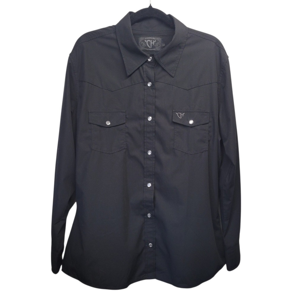 Cowgirl Hardware Womens Black Western Snap Shirt Rhinestone Buttons Sz Large